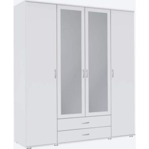 Kleiderschrank Sara 4-trg (2 mit Spiegelfront) + 2 große Schubladen weiß B 168 cm - H 188 cm