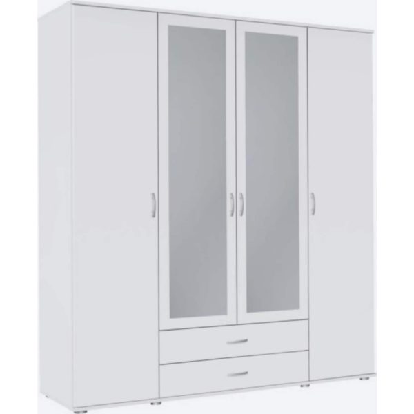 Kleiderschrank Sara 4-trg (2 mit Spiegelfront) + 2 große Schubladen weiß B 168 cm - H 188 cm