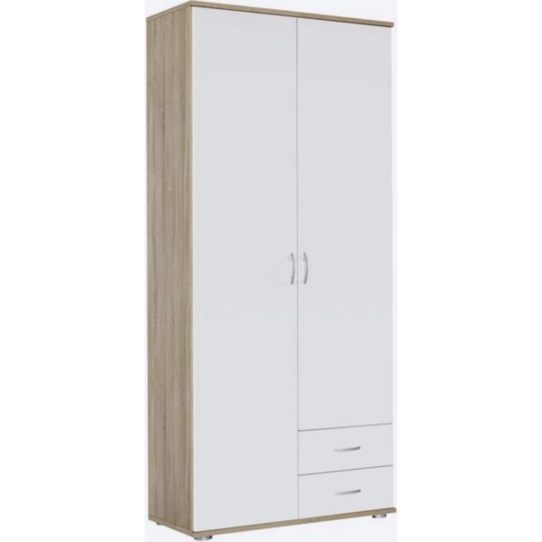 Kleiderschrank Sara 2-trg + 2 Schubkästen weiß - sonoma Eiche B 85 cm - H 188 cm - T 52 cm