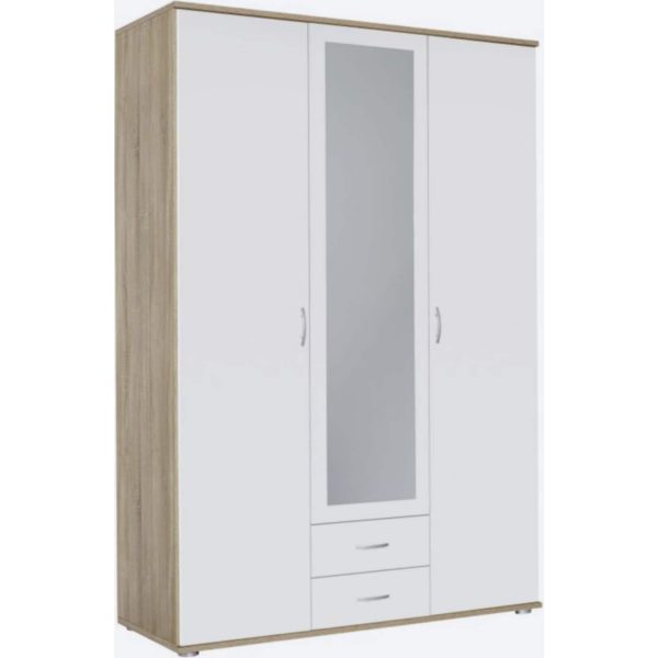 Kleiderschrank Sara 3-trg mit 1 Spiegelfront weiß B 127 cm - H 188 cm - T 52 cm