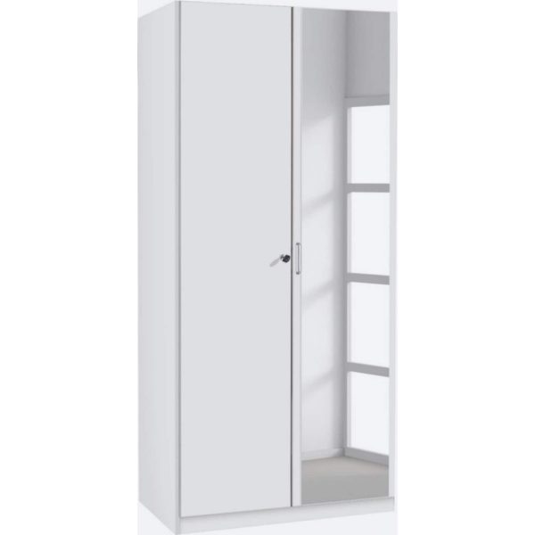 Kleiderschrank Caro 2-trg mit 1 Spiegelfront weiß B 91 cm - H 197 cm - T 54 cm