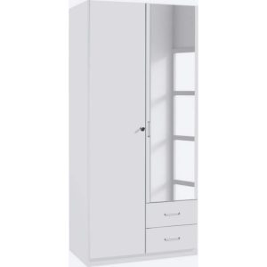 Kleiderschrank Caro 2-trg mit 1 Spiegelfront+ 2 Schubladen weiß B 91 cm - H 197 cm - T 54 cm