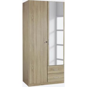 Kleiderschrank Caro 2-trg mit 1 Spiegelfront + 2 Schubkästen beige B 91 cm - H 197 cm - T 54 cm