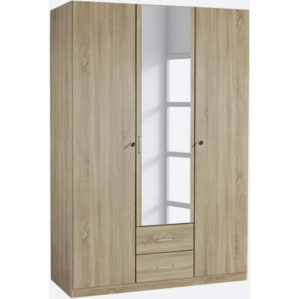 Kleiderschrank Caro 3-trg mit 1 Spiegelfront beige B 136 cm - H 197 cm - T 54 cm