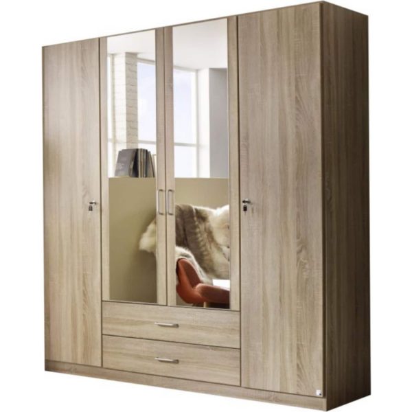 Kleiderschrank Caro 4-trg mit 2 Spiegelfront beige B 181 cm - H 197 cm - T 54 cm