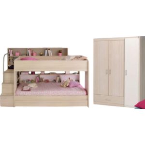 Kinderzimmer Bibop Parisot Bett + Kleiderschrank + Regale + Podest-Leiter + Bettschubkasten beige