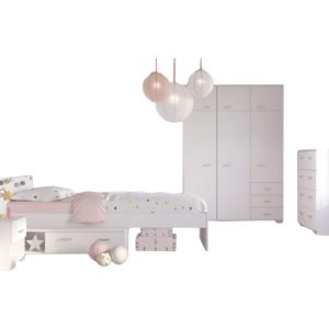 Kinderzimmer Galaxy 4-tlg inkl. Bett + Kleiderschrank + Nachtkommode + Kommode weiß