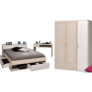 Jugendzimmer Most Parisot 3-tlg inkl. Kleiderschrank + Funktionsbett + Schreibtisch grau - weiß