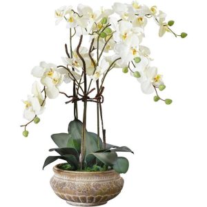 Kunstpflanze Orchidee mit Übertopf aus Keramik Weiß