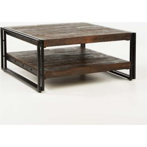 Miavilla Couchtisch Delhi 2 Ablageflächen Holz Stahl ca. 90 x 90 x 40 cm dunkel-braun Delhi Braun/Schwarz