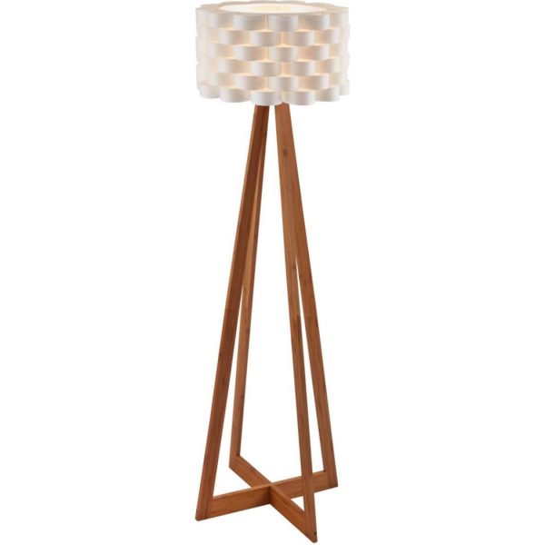 Design Stehlampe mit Papierschirm und Holzfuß