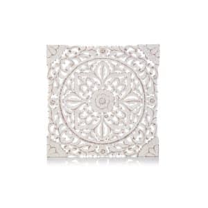Wand-Deko Holz-Ornamentik Weiß