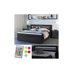 Design Boxspringbett 180x200 cm H2 LED Doppelbett Hotelbett Ehebett anthrazit