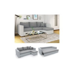 Vicco Ecksofa mit Schlaffunktion Sofa Couch Schlafsofa Bettfunktion Taschenfederkern Grau/Grau