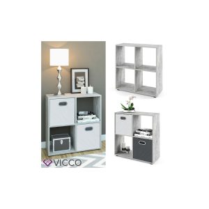 VICCO Raumteiler TETRA 4 Fächer Grau Beton - Standregal Bücherregal Büroregal