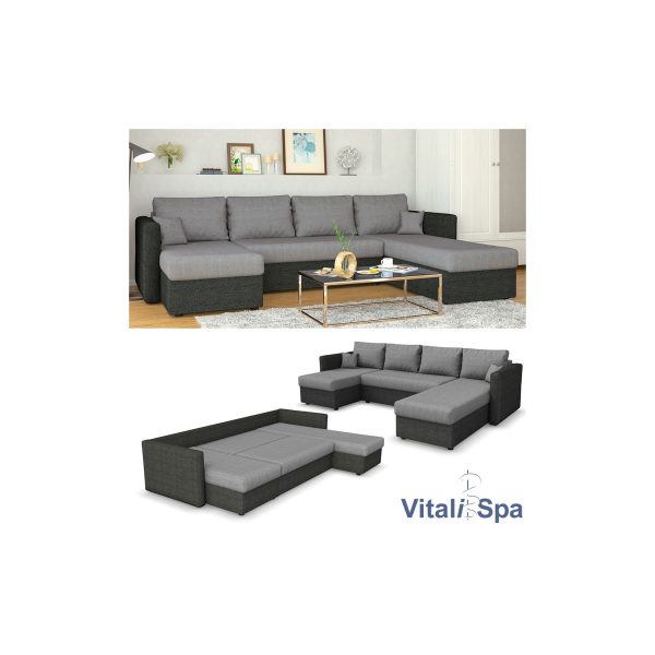 VICCO XXL Ecksofa mit Schlaffunktion Anthrazit - Wohnlandschaft Schlafsofa Sofa Taschenfederkern Couch