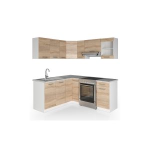 Vicco Küche Küchenzeile L-Form Küchenblock Einbauküche Komplettküche 167x187cm Sonoma