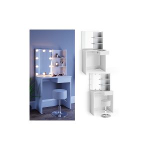 Vicco Schminktisch Dekos Kosmetiktisch Frisierkommode Frisiertisch Spiegel Weiß inklusive Hocker und LED-Lichterkette