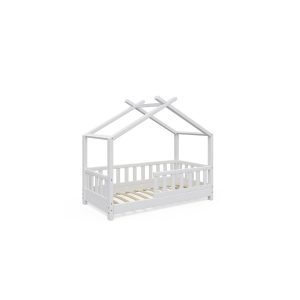 VitaliSpa Kinderbett Design Hausbett Zaun Kinder Bett Holz Haus Weiß 70x140cm