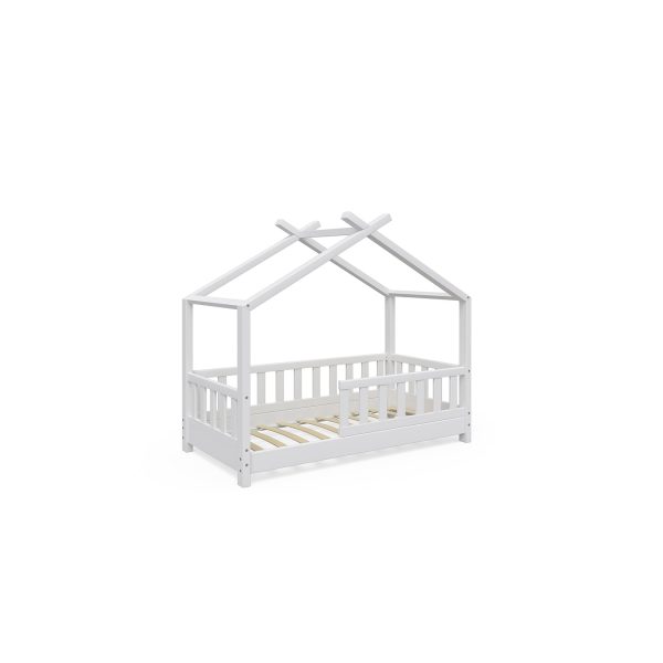 VitaliSpa Kinderbett Design Hausbett Zaun Kinder Bett Holz Haus Weiß 70x140cm