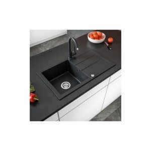 Bergström Granit Verbundspüle Küchen Einbau Spüle + Siphon Schwarz