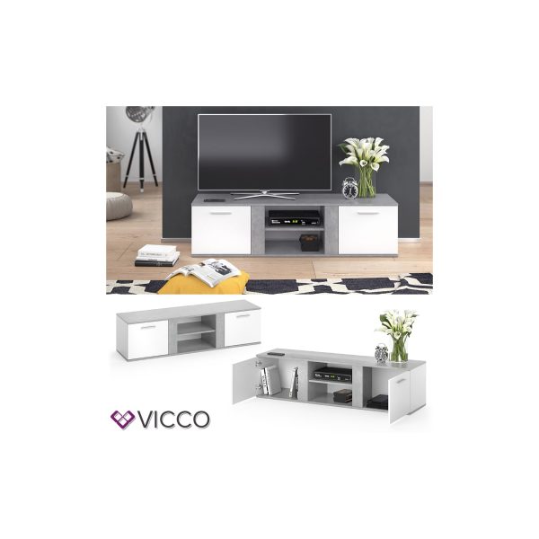 Vicco TV Lowboard Novelli Fernsehschrank Sideboard Fernsehtisch Weiß Beton