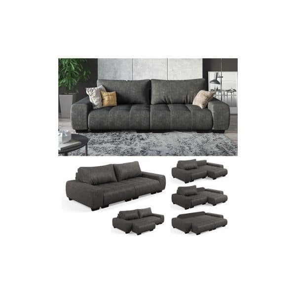 VitaliSpa Sofa PERRY Schlaffunktion - Anthrazit Couch Schlafsofa Schumstoff Grau