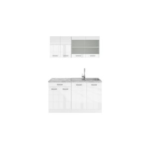 VICCO Küchenzeile SINGLE Einbauküche 140 cm Küchen Weiß Hochglanz R-LINE
