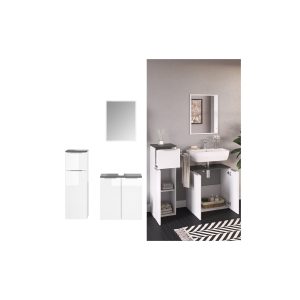 VICCO Badmöbel-Set OTIS Weiß - Waschtischunterschrank Midischrank Spiegel