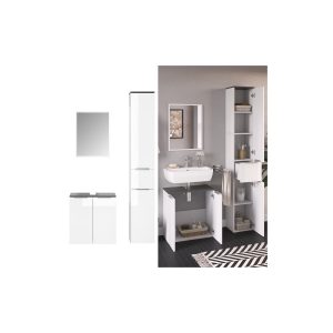 VICCO Badmöbel-Set OTIS Weiß - Hochschrank Waschtischunterschrank Spiegel