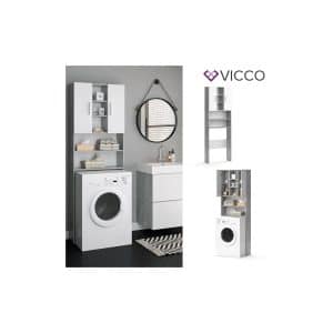 VICCO Waschmaschinenschrank LUIS 190x64cm Weiß Beton Badschrank Hochschrank