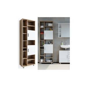 VICCO Badschrank ILIAS 190 x 60 cm Weiß Sonoma - Hochschrank Regal Badregal