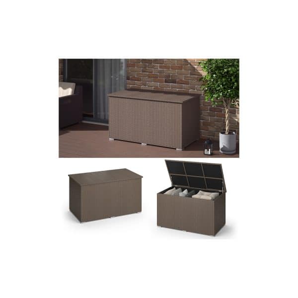 Oskar XXL Polyrattan Kissenbox 950L Auflagenbox Braun Gartenbox Gartentruhe