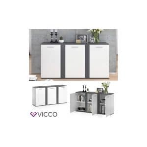 VICCO Sideboard NOVELLI Highboard weiß anthrazit Kommode Anrichte 3 Türen