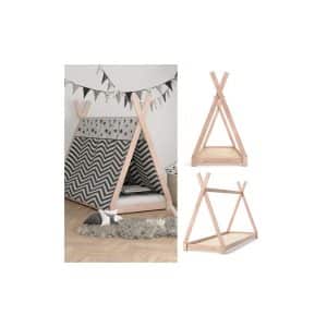 VITALISPA Kinderbett TIPI Indianer Bett Kinderhaus Holz Hausbett 90x200cm Natur