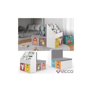 VICCO Kinderregal ONIX mit Sitzbank 6 Faltboxen Kindersitzbank Kinderzimmerregal