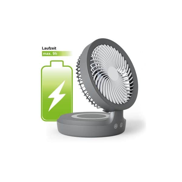 Eldstad Mini USB Ventilator Tischventilator LED Licht Akku Schreibtisch 4 Stufen