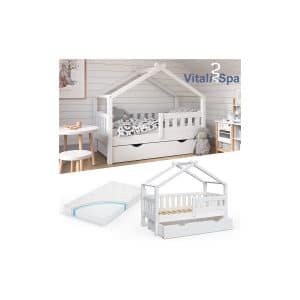 VitaliSpa Design Kinderbett 140x70 Babybett Jugendbett mit Schublade Lattenrost Matratze