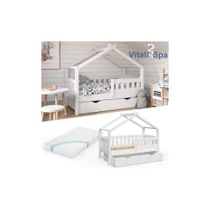 VitaliSpa Design Kinderbett 140x70 Babybett Jugendbett mit Schublade Lattenrost Matratze