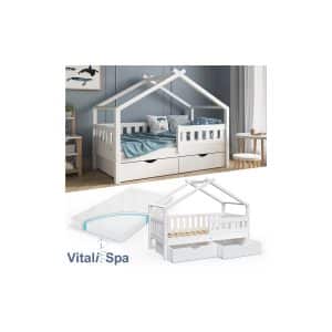 VitaliSpa Design Kinderbett 160x80 Babybett Jugendbett 2 Schubladen Lattenrost Matratze