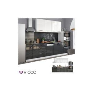 Vicco Küche Fame-Line Küchenzeile Küchenblock Einbauküche 295cm Anthrazit Weiß Hochglanz