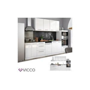 Vicco Küche Fame-Line Küchenzeile Küchenblock Einbauküche 295cm Weiß Hochglanz
