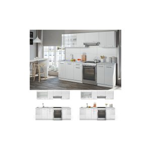 Vicco Küche Raul Küchenzeile Küchenblock Einbauküche 240 cm  Weiß Hochglanz