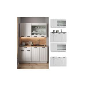 Vicco Küchenzeile Single Einbauküche Landhaus 140 cm Küchen Fame-Line Weiß
