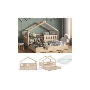 VitaliSpa Design Kinderbett 160x80 Babybett Hausbett Gästebett Matratze natur