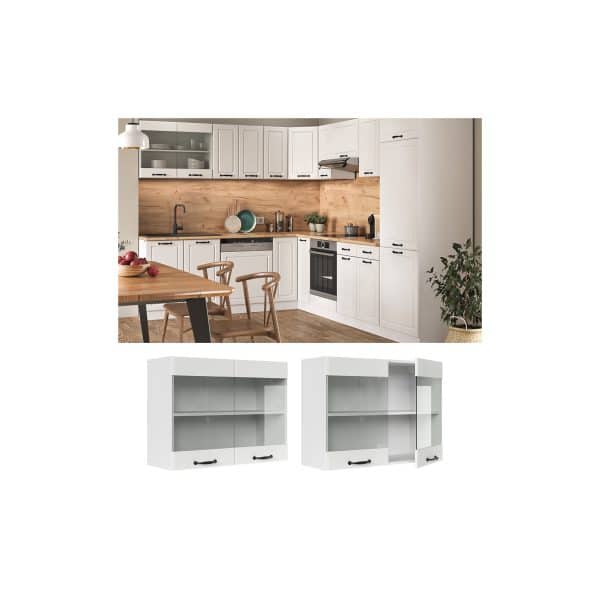 Vicco Hängeglasschrank 80 cm Weiß Küchenschrank Hängeschrank Küchenzeile R-Line