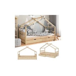 VitaliSpa Kinderbett Hausbett Kinderhaus Design NAT Lattenrost 90x200 Schublade