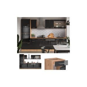 Vicco Küchenzeile Küchenblock Einbauküche R-Line 300cm Mikrowellenumbauschrank Anthrazit