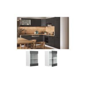 Vicco Hängeglasschrank Küchenschrank Küchenzeile Landhaus R-Line 40 cm Weiß-Anthrazit