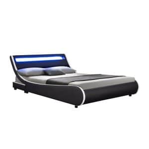 Juskys Polsterbett Valencia 180x200 cm Bett mit Lattenrost & LED Beleuchtung Doppelbett schwarz